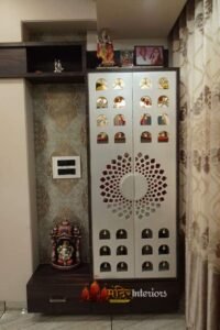 Wooden Mandir For Home With Cage Light