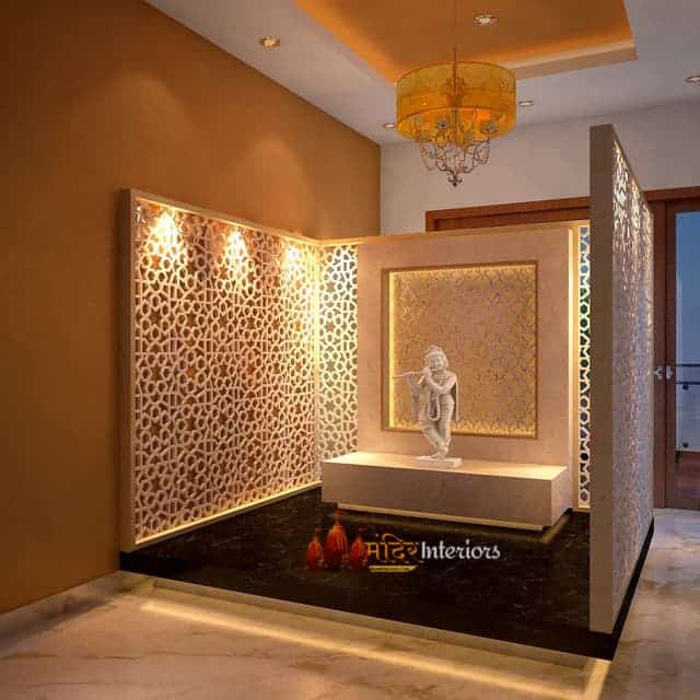 Wooden Temple Pooja Ghar For Home With backlit