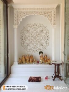 Big Corian Mandir made with MOP (Mother of Pearls)