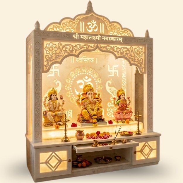 Luxury Corian Mandir Design for client located in Delhi