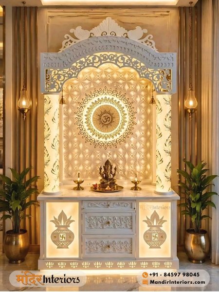 Luxury Corian Mandir with Ganesha Idol and OM Mandala Design